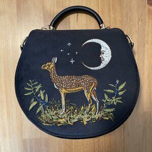 Deer & Moon Velvet Embroidered Saddle Bag